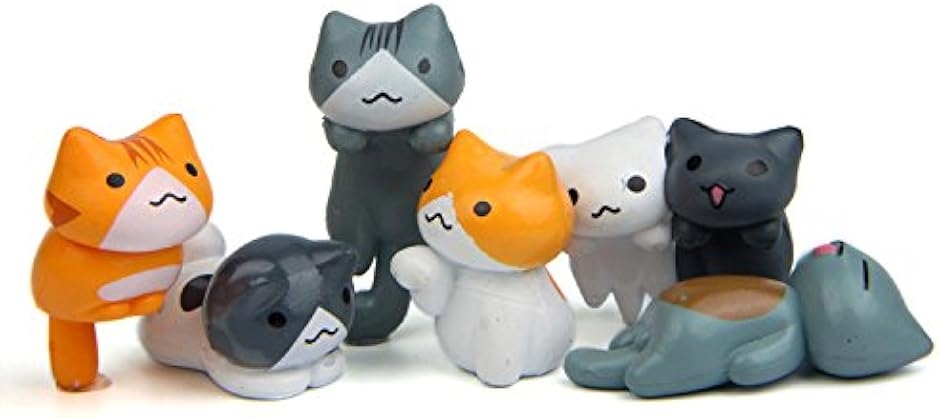 猫の置物 7匹セット 玄関インテリア 招き猫風 贈り物に最適(マルチ
