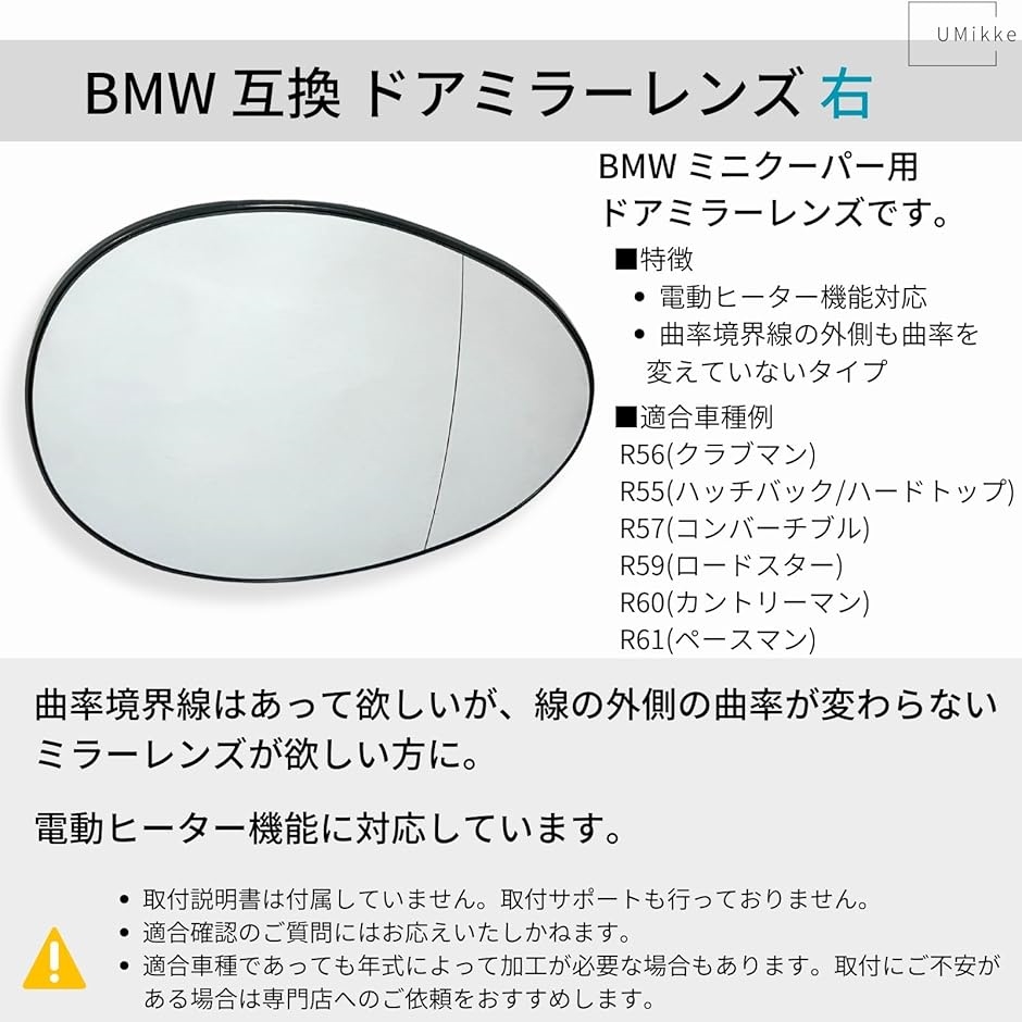 社外 BMW MINI ミニ クーパー ドアミラー レンズ サイドミラー