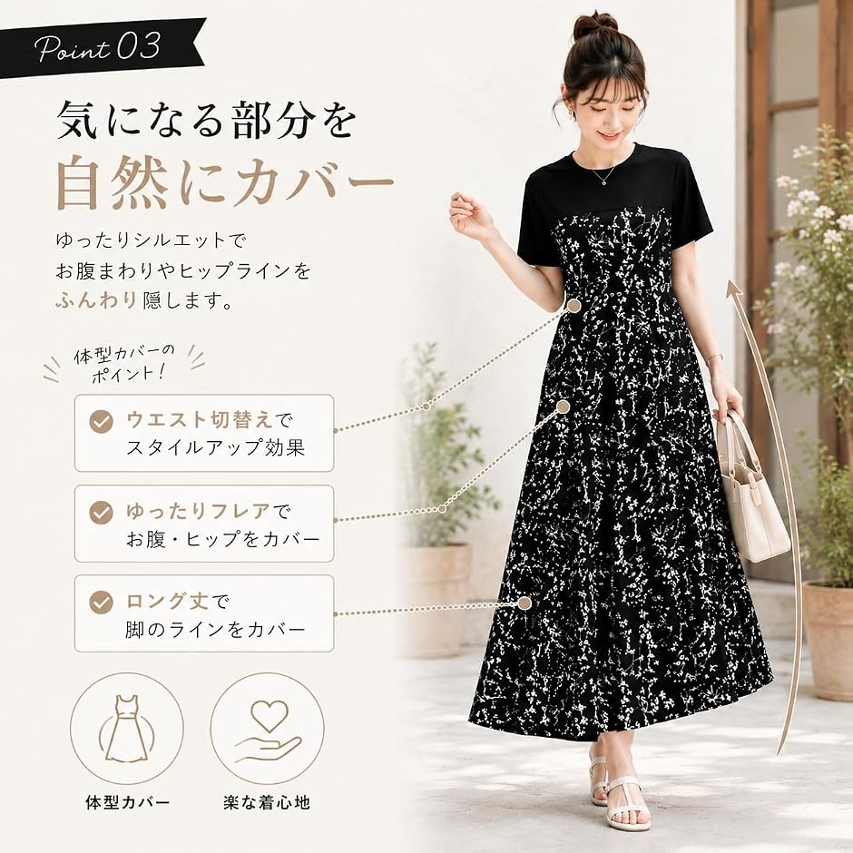 ワンピース レディース 花柄 夏 半袖 重ね着...の詳細画像4