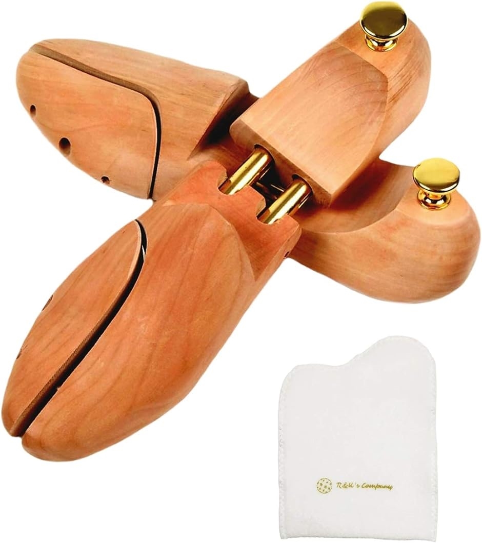 シューツリー シューキーパー 木製 フランネル 靴磨きクロス付き ハイシャインや仕上げ用に最適 cm( 24.5〜25.5 cm)