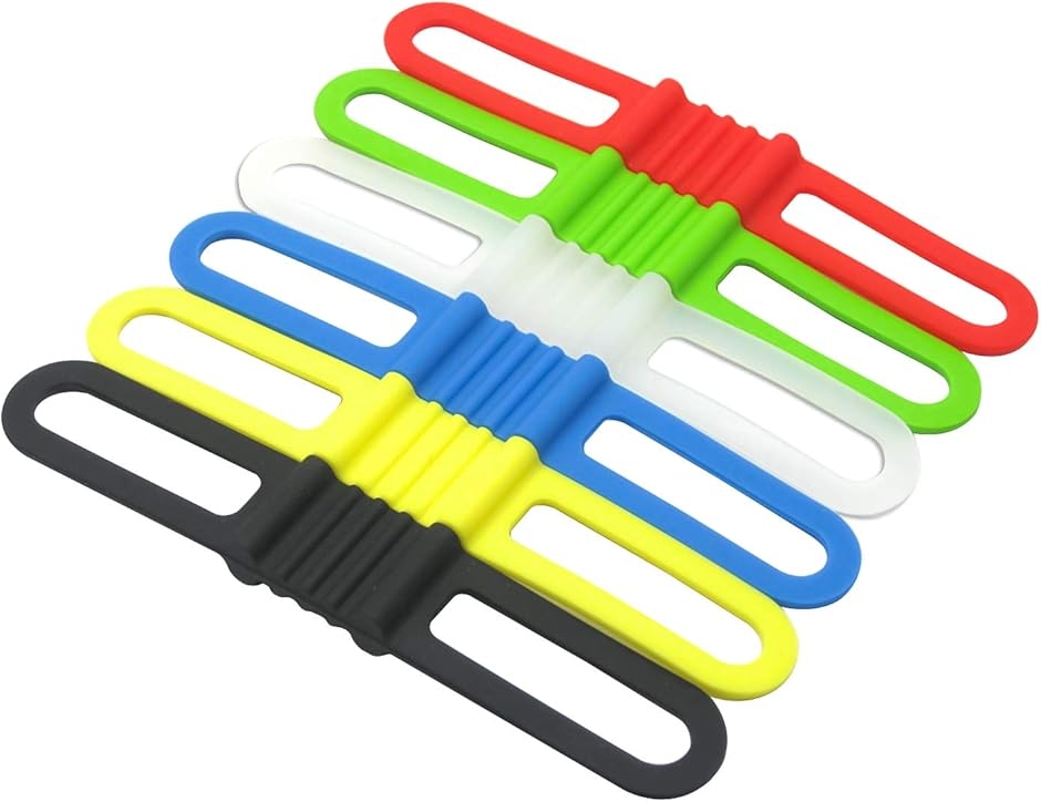 シリコンバンド 自転車 アクセサリー ホルダー ヘッドライト ハンドル 固定 結束バンド 6本 セット (6色,  ワイド) | ブランド登録なし