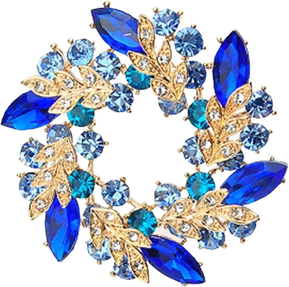 ミャオミャオ スーパー キュービックジルコニア アメジスト リース フラワー 花 リーフ リング スカーフ 留め (ブルー,  大きめ)