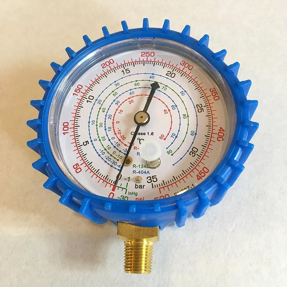 エアコン ガスチャージ マニホールドゲージ 圧力計 R410a R22 R134a R404a 対応( 低圧側)｜horikku｜02