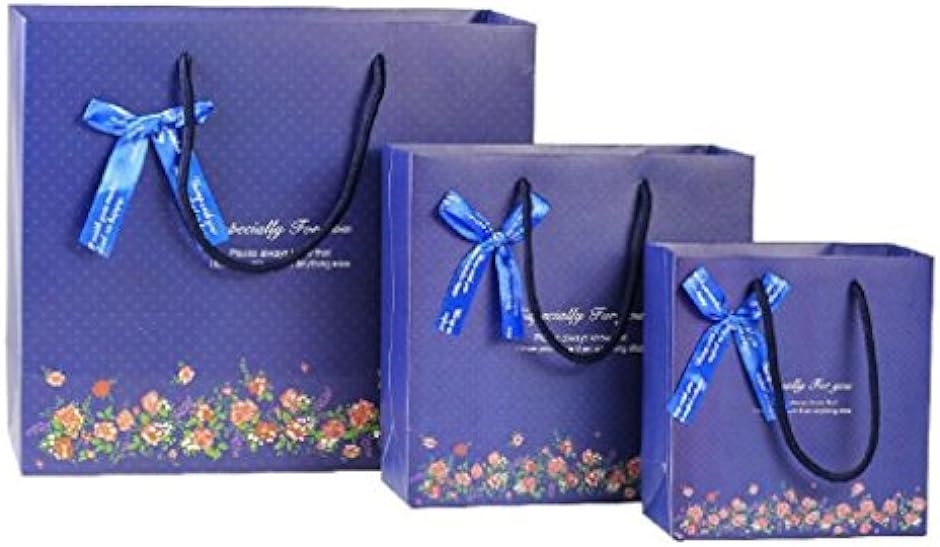 母の日 花束のような紙袋 ギフトバッグ 5枚セット +メッセージカード 選べる サイズ デザイン プレゼント( ネイビー/手提,  L)｜horikku