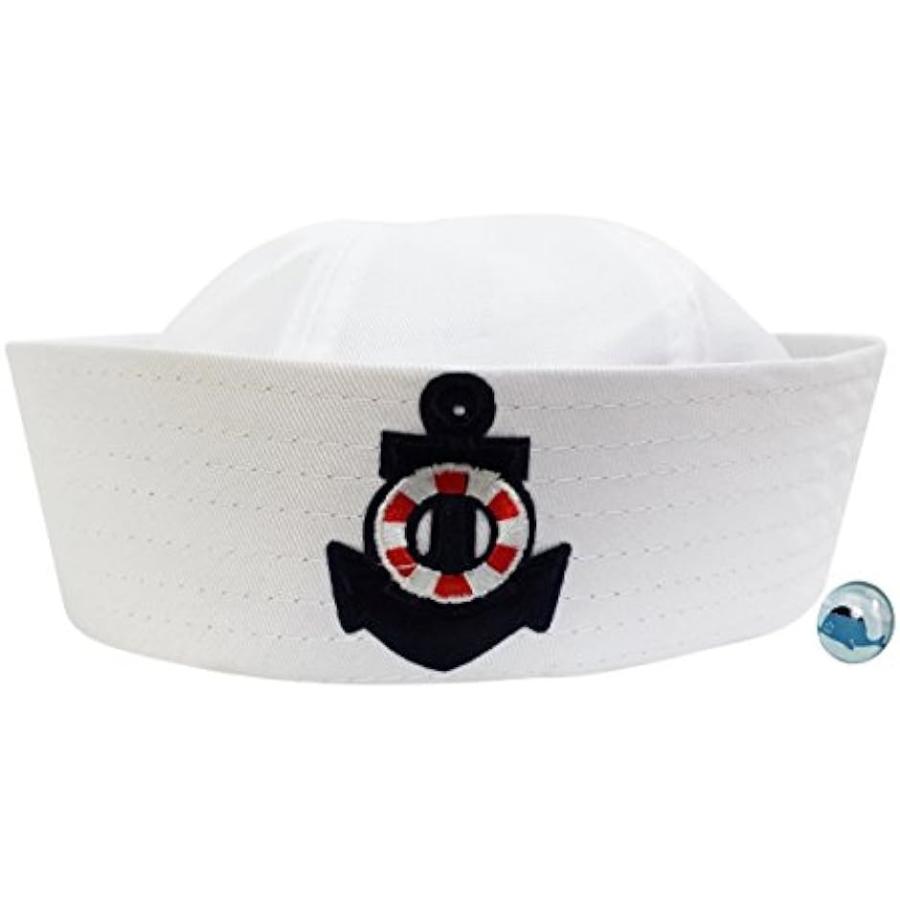白い セーラー帽 水兵 帽子 海軍 ハット くじらピンバッジ付き なりきり2点セット S208 タイプB( タイプB　大人用58cm)｜horikku