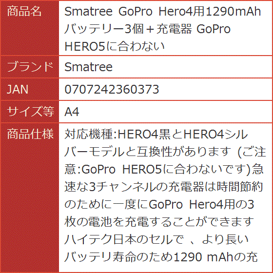 GoPro Hero4用1290mAhバッテリー3個＋充電器 HERO5に合わない MDM( A4)｜horikku｜08