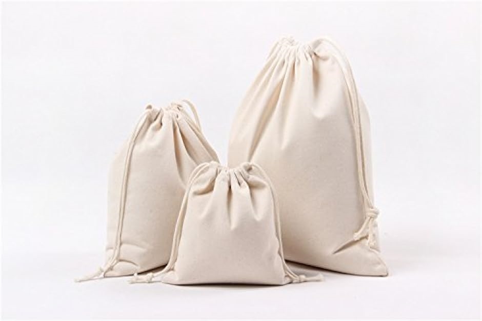 コットン巾着袋 大中小3点セット 無地・生成り( 無地/キナリ