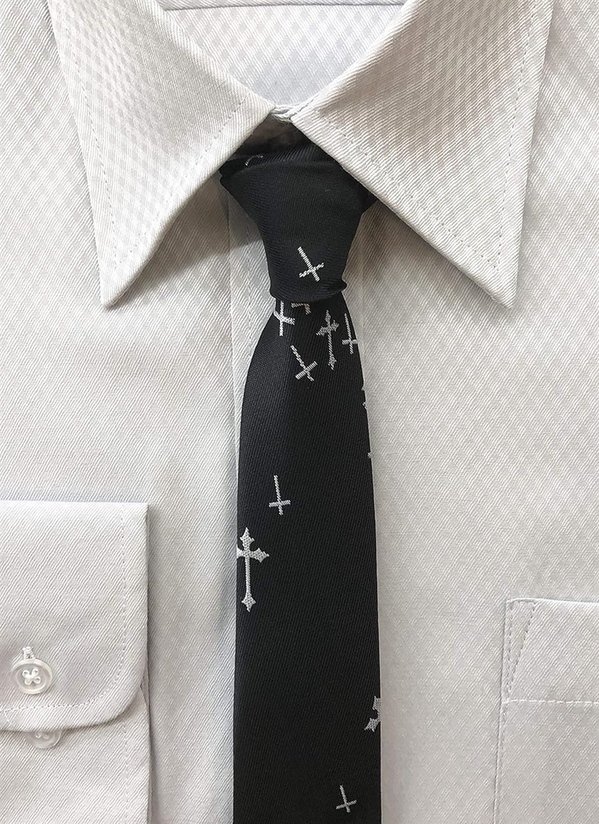 日本製クロス柄 十字架 織り ロック パンク V系 6cm幅 ネクタイ