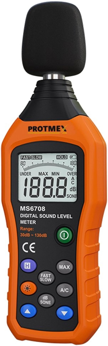 小型デジタル騒音計 MS6708 音圧計 騒音測定計 30-130db 30Hz-8kHz レベル ノイズメータ テスター 高速/低速｜horikku