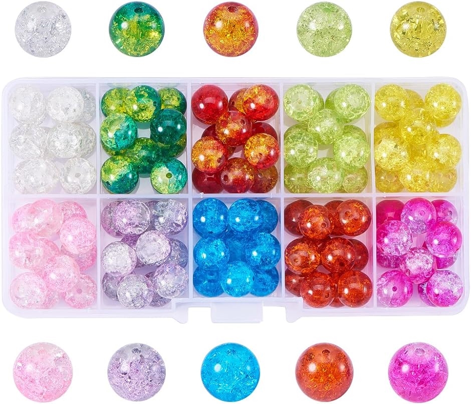 PandaHall 約100個/箱 直径10mm ガラスビーズ 10色セット MDM( 10mm)