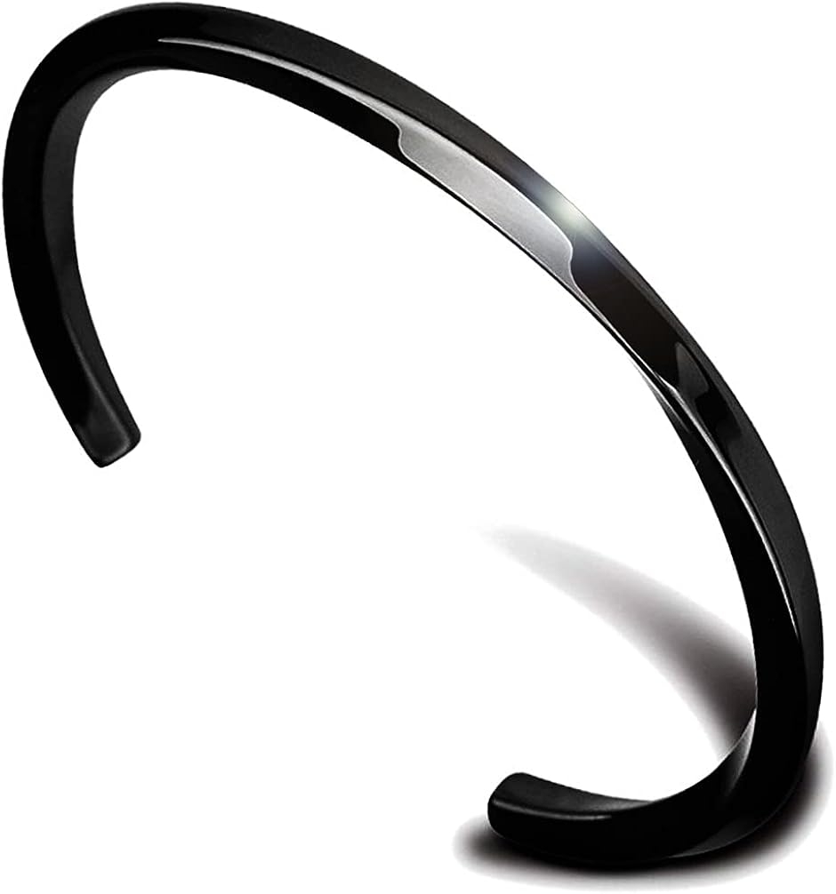 チタン ブレスレット シンプル アクセサリー バングル メンズ ジュエリーボックス ギフトボックス (ブラック,  レギュラー)