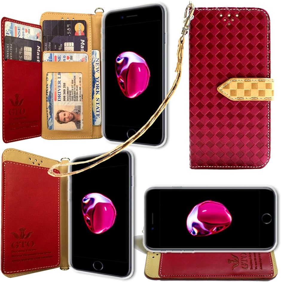 ストラップ2本付GTOapple iphone7 plus ケース 手帳型 カバー 3点セット( ピンク)｜horikku