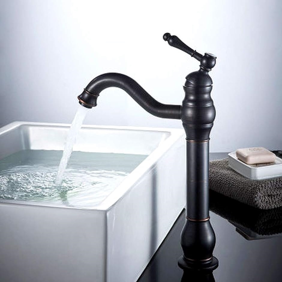 SK63　洗面用　アンティーク　シングルレバー　ロング水栓　混合水栓　レトロ　洗面台　蛇口　トール水栓(　ブラック)　手洗い鉢