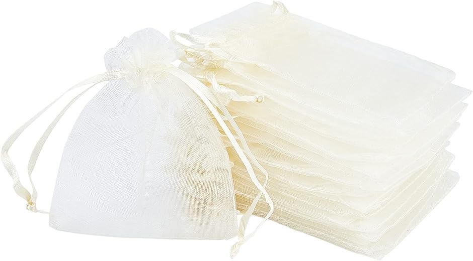 オーガンジー 巾着袋 ギフトバッグ アクセサリーや小物入れに 包装用 無地 ホワイト10x12cm 200枚( 白,  10x12cm)｜horikku