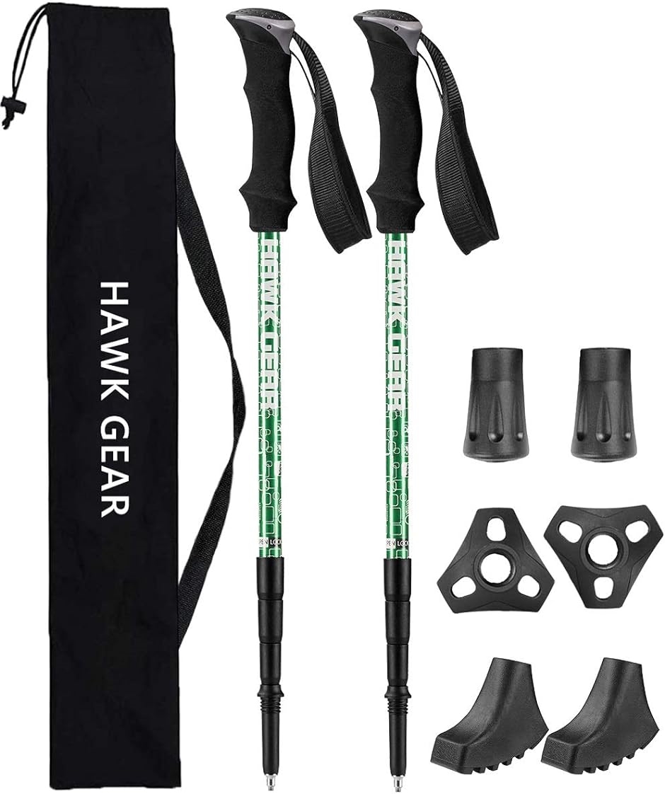 HAWK GEAR ホークギア 登山ストック トレッキングポール 軽量 ２本セット( Newメタルグリーン,  ワンサイズ)｜horikku