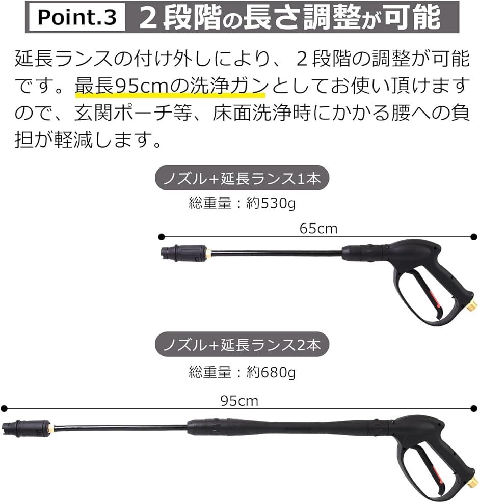 HOTEISON高圧洗浄機 トリガーガン 25MPa 全長2段調整可 ネジ式