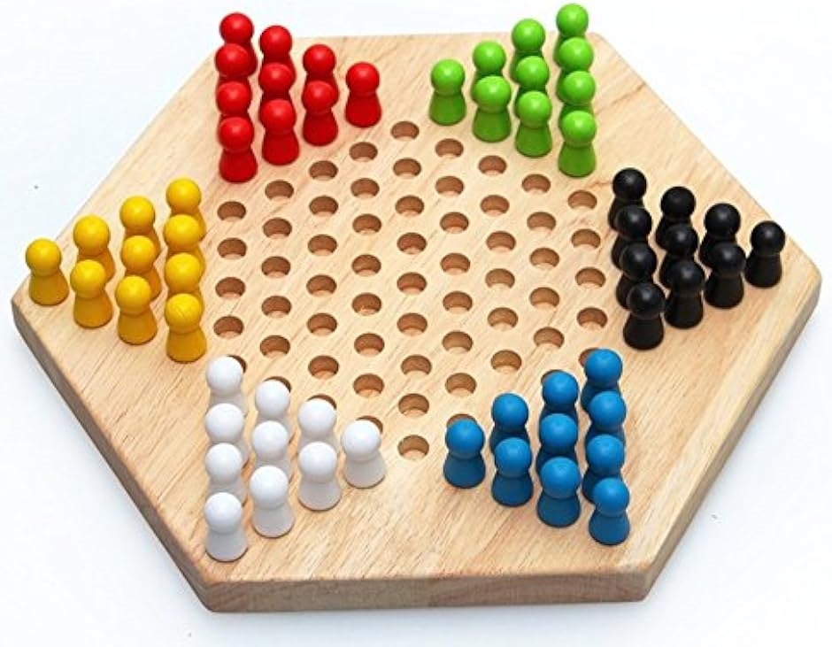木製 六角 チェッカー ゲーム ボードゲーム 子ども 知育玩具 大人 でも楽しめる おもちゃ( ナチュラル)