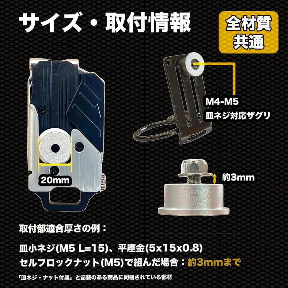 自作や改造に。ワンタッチ工具ホルダー用オス金具ステンレス 自作や改造に。ワンタッチ工具ホルダー用オス金具ステンレス