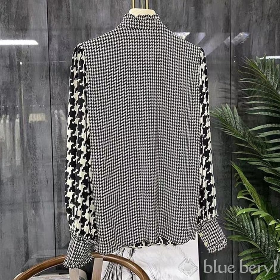 ブラウス レディース 千鳥格子柄 長袖 パフスリーブ 装飾ボタン モノトーン BB024-BK-XL(ブラック,  XL) 楽天市場】ブラウス レディース 千鳥格子柄 長袖 パフスリーブ