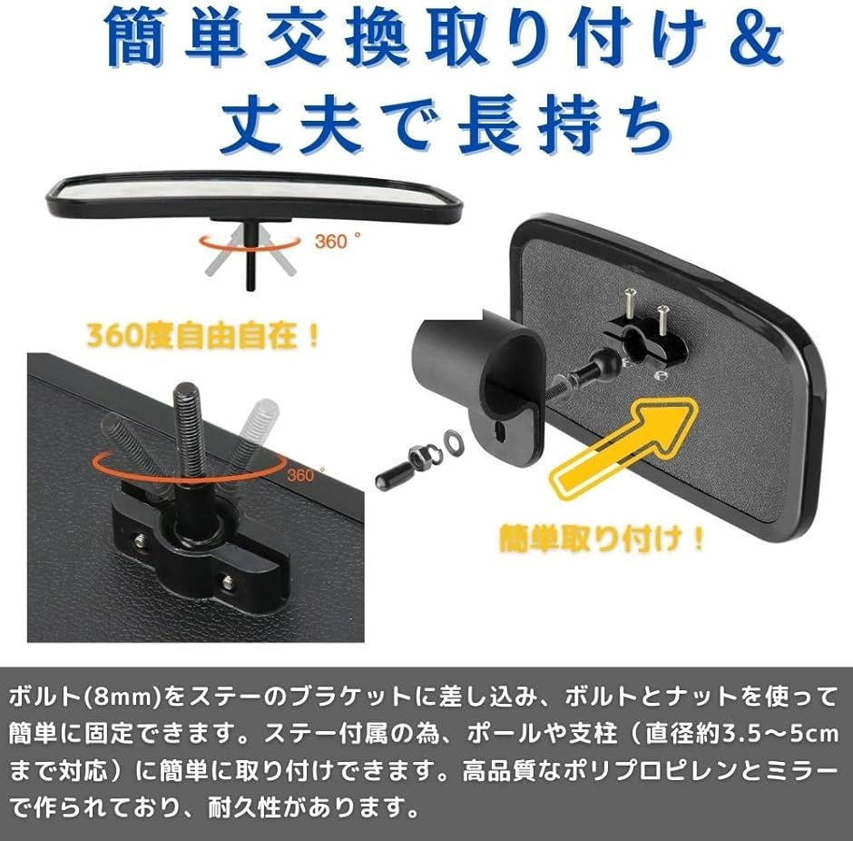 互換品】ATV サイドミラー バックミラー 農機 建機 汎用 角型