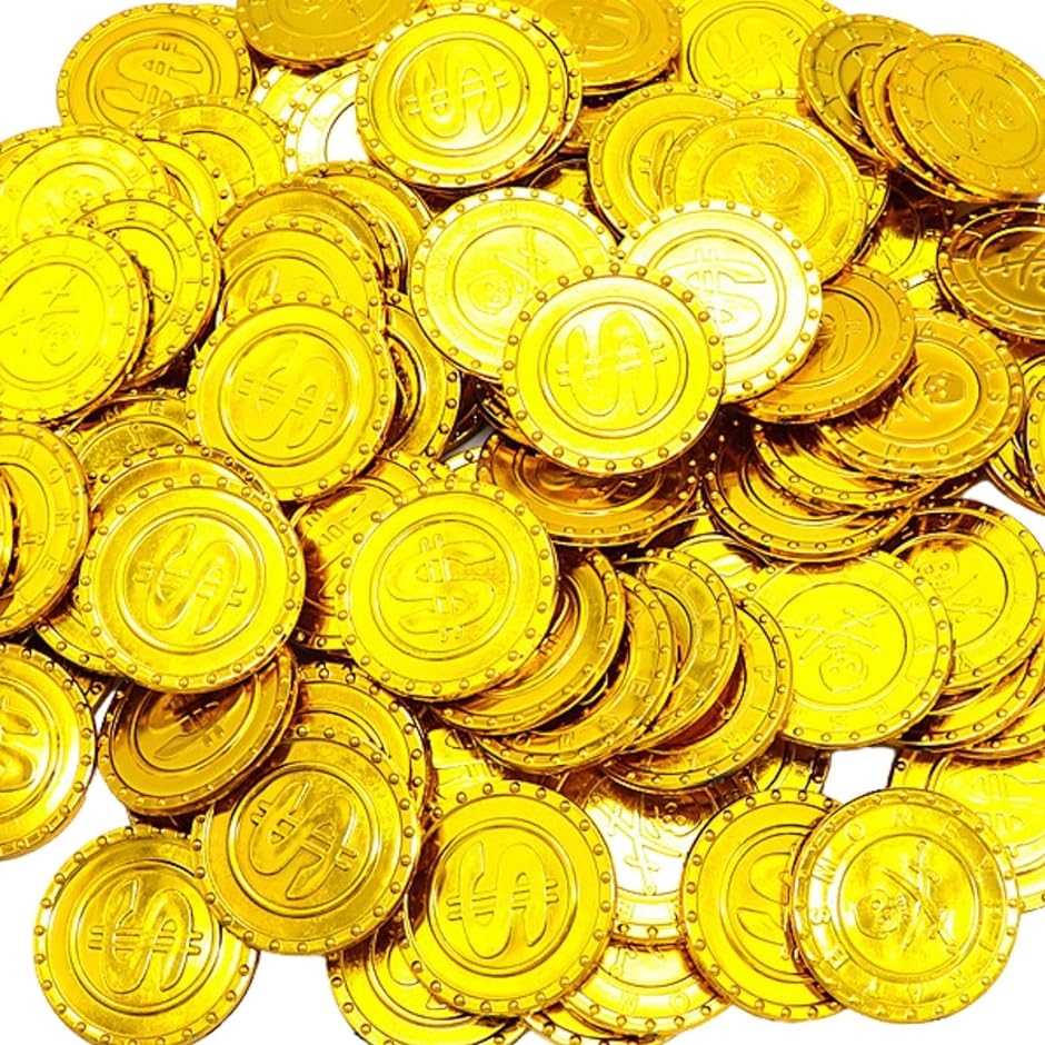 金貨おもちゃ コイン チップ 宝箱 海賊 財宝ゴールド セット パイレーツゴールド マネー500枚セット｜horikku