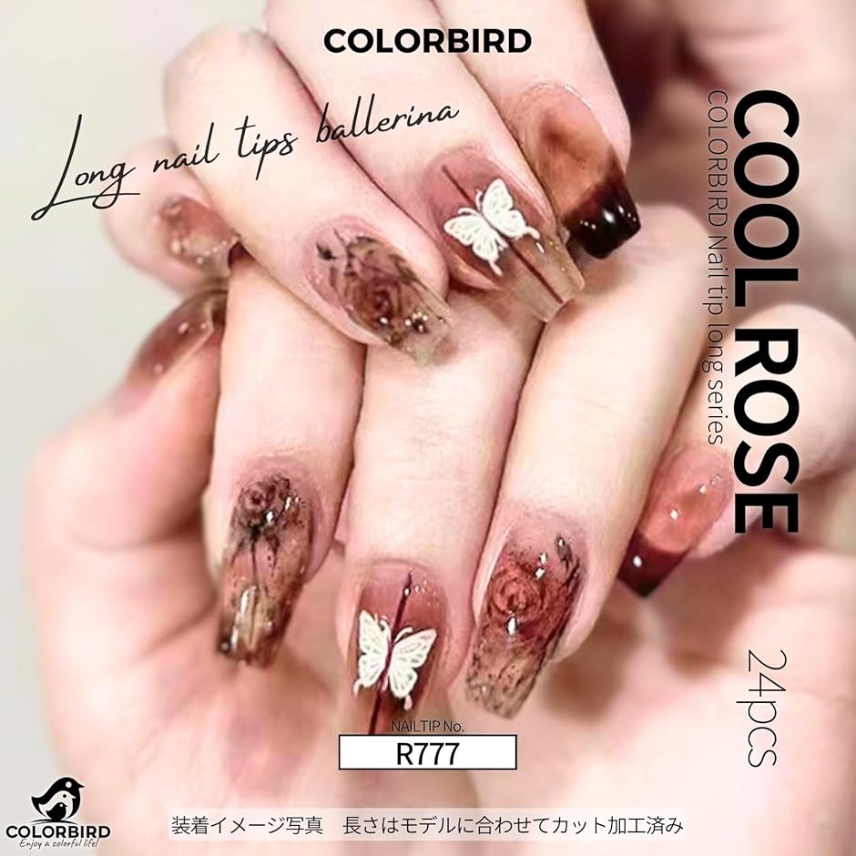 ネイルチップ ロング 24枚 付け爪 可愛い(茶, ロング) : スピード発送