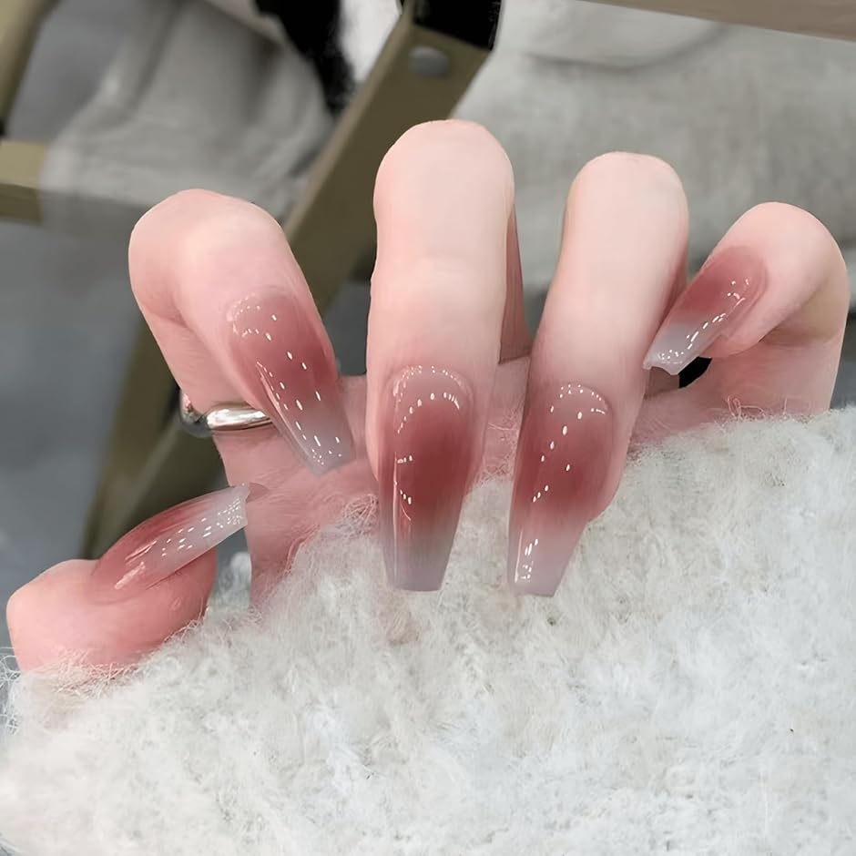 ネイルチップ ロング 24枚 ピンク 茶 付け爪 短め 可愛い バレリーナ (ピンク,  ロング)