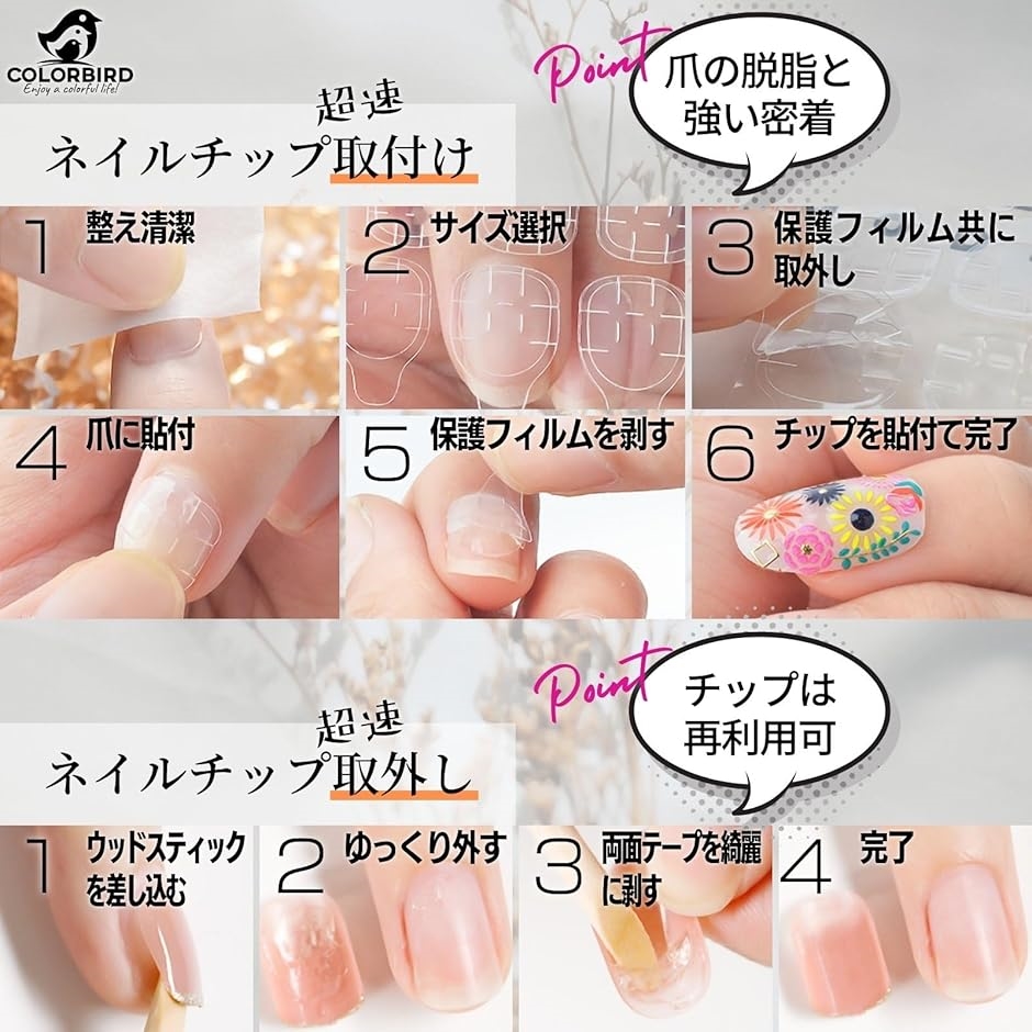 ネイルチップ ショート 24枚 付け爪 短め 可愛い ポイント(青