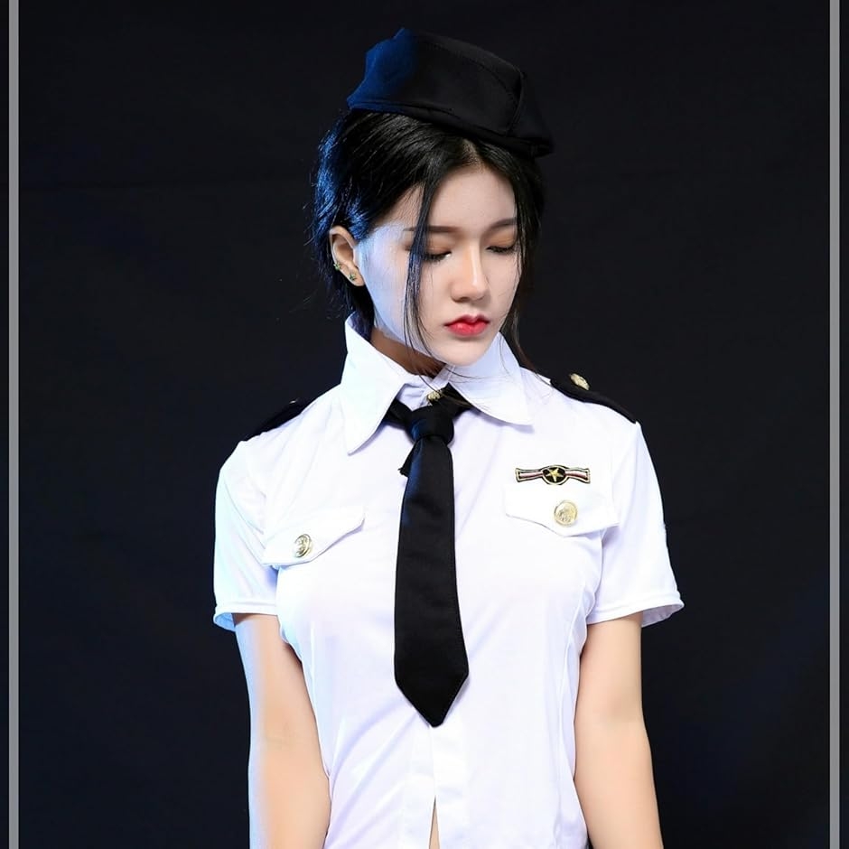 ポリス レディース コスプレ 婦人警官 シャツ 制服 ネクタイ ミニスカート フリーサイズ (ホワイト,  Free Size)