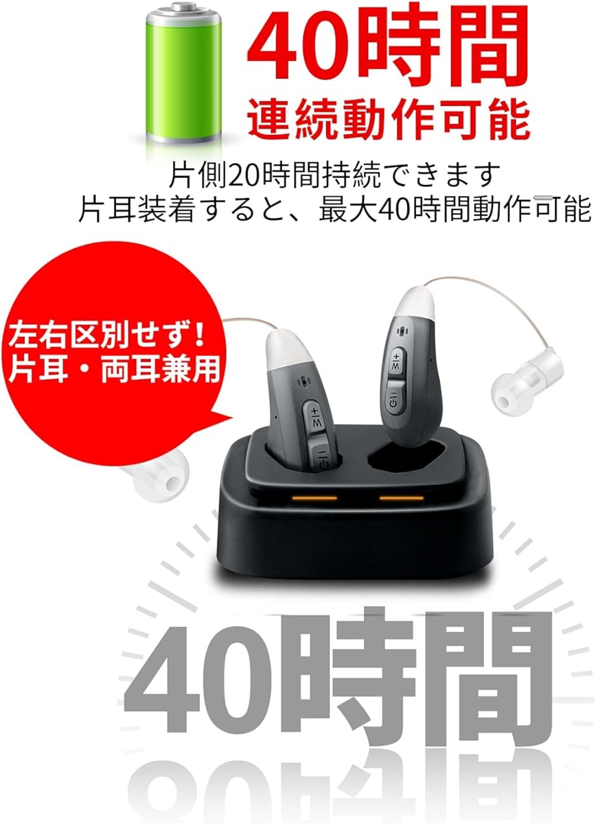 JINGHAO集音器 耳かけ式 左右区別せず 2個セット 充電式 充電台 クリアな音質 電話モード 高齢者おすすめ D590-G( 灰)