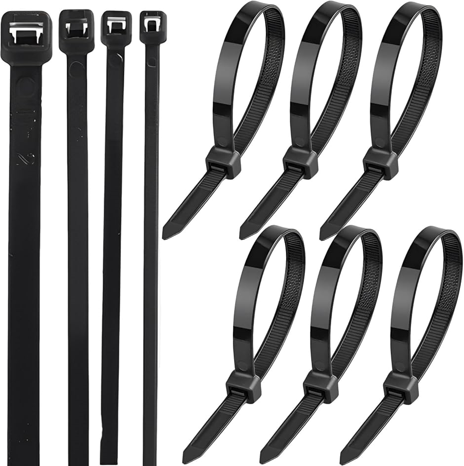 結束バンド 耐久 屋外 100本セット 200 x 7.6mm(ブラック, 7.6mm