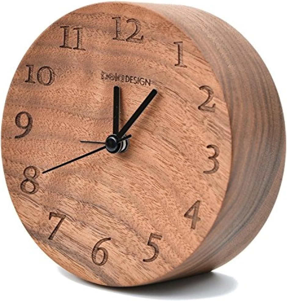 置き時計 天然木 木製 電池式( TC1308 ブラウン ブラックウォールナット（アメリカ） 数字あり,  12cmx12cmx4cm)