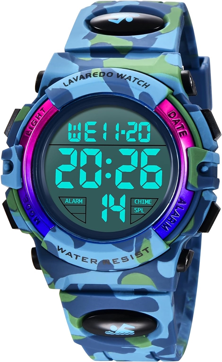 子供 デジタル腕時計 キッズ 防水腕時計 男の子 スポーツウォッチ ボーイズ 多機能 50M防水 LED表示( 10-アーミーブルー)