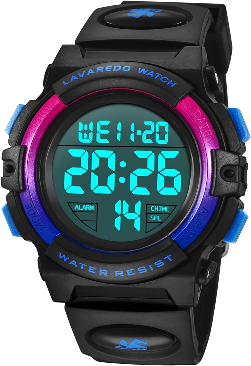 子供 デジタル腕時計 キッズ 防水腕時計 男の子 スポーツウォッチ ボーイズ 多機能 50M防水 LED表示( 11-ブルー)
