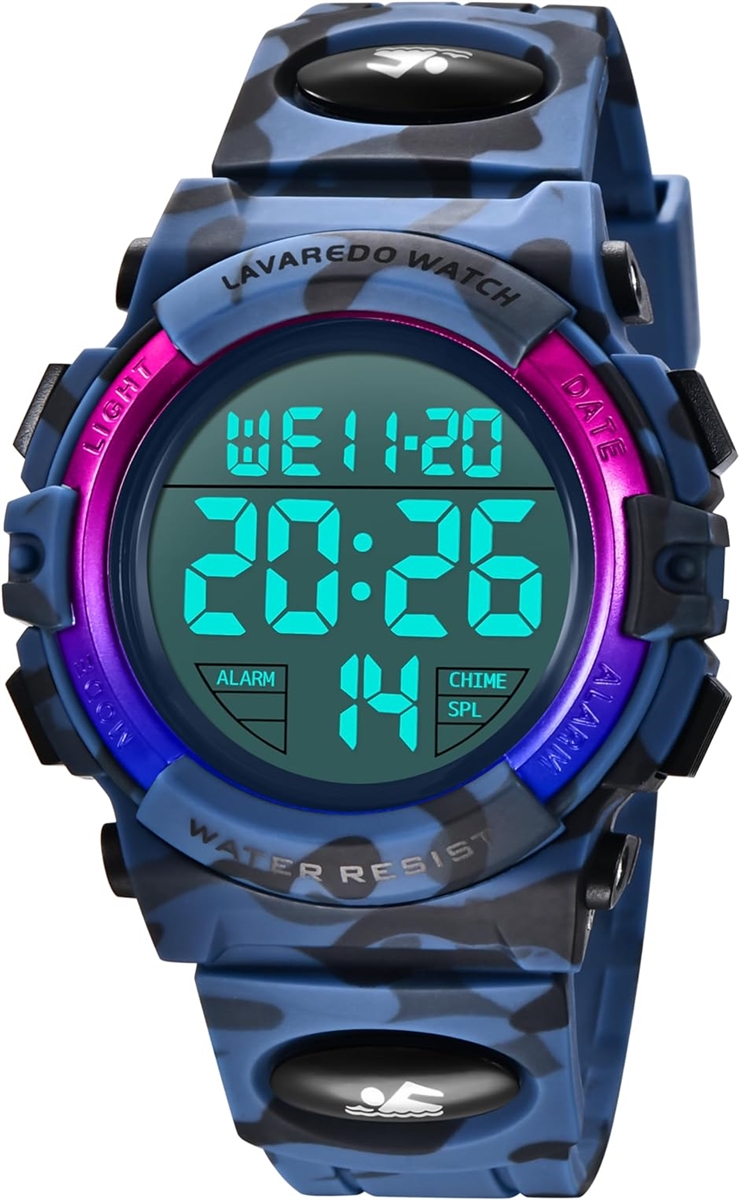 子供 デジタル腕時計 キッズ 防水腕時計 男の子 スポーツウォッチ ボーイズ 多機能 50M防水 LED表示( 12-迷彩ダークブルー)