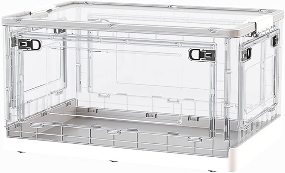収納ボックス 蓋付き 折り畳み式 収納ケース キャスター付き 強い耐荷重( 半透明＋白,  L(60.5x42x34.5CM))