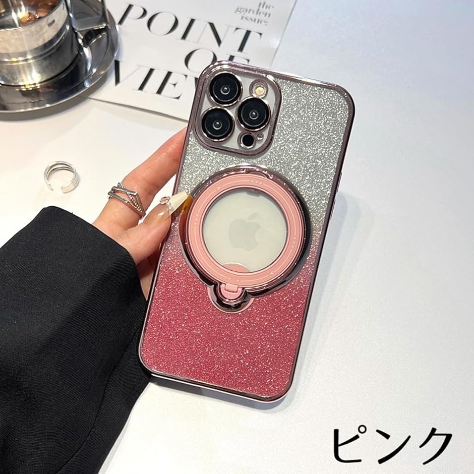 iphoneケース クリア カバー リング バンカーリング スマホスタンド 透明 ラメ( ピンク,  iPhone15ProMax)｜horikku｜03