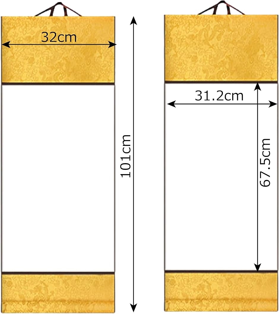 大判 白抜き掛軸 2本セット 書道半紙 白紙 画仙紙 日本画 水墨画 習字 書初め 掛け軸 書道用品 和紙 縦101cm 横32cm 金色｜horikku｜05