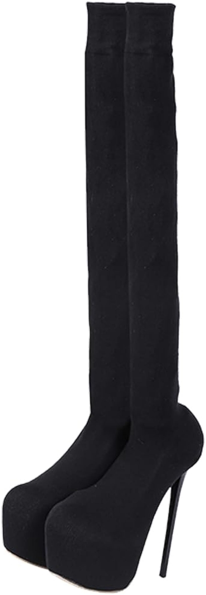 ニーハイブーツ レディース ロングブーツ ピンヒール 15cm 膝上 柔らかい ストレッチロングブーツ( ブラック,  25.0 cm)