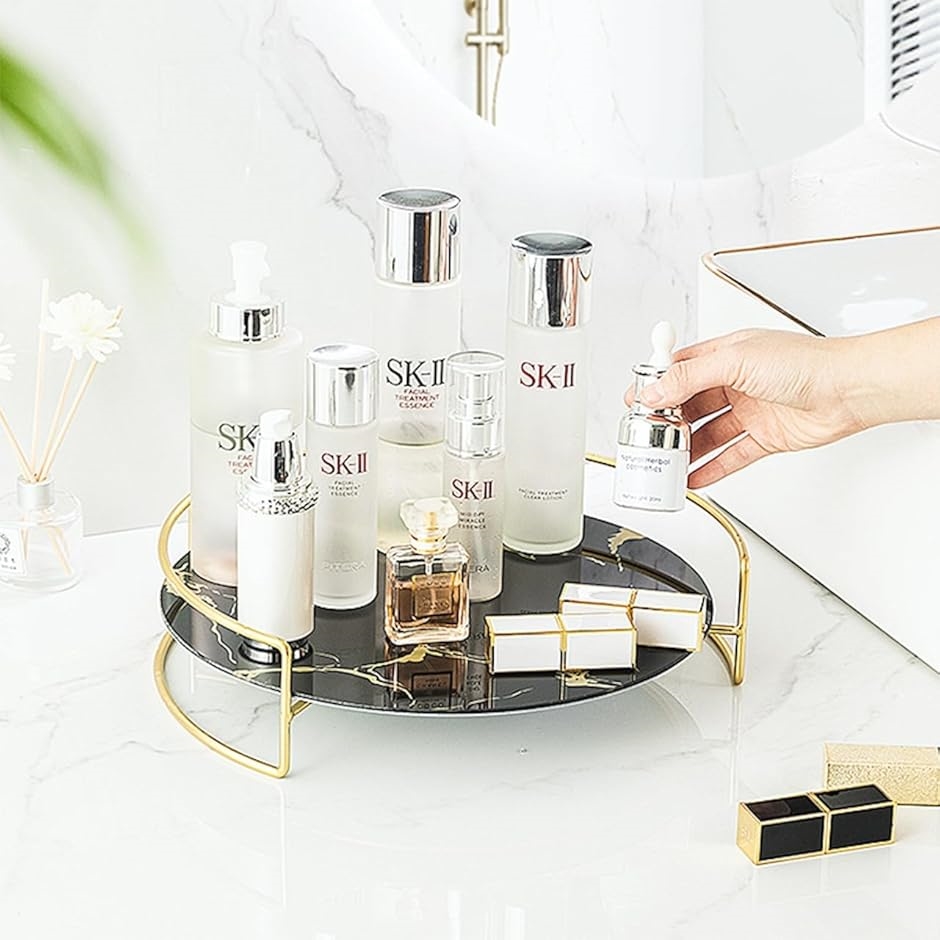 洗面台 トレー 丸型 大理石 ガラス 化粧品 小物 香水 インテリア 装飾