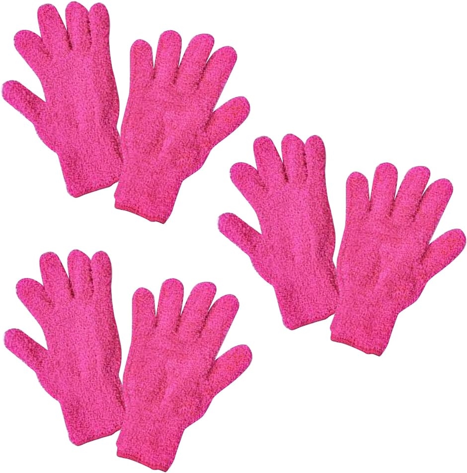 6枚セット お掃除 手袋 マイクロファイバー クロス 掃除グッズ 大掃除便利グッズ ほこり取り ピンク 3組6枚( ピンク(3組6枚))