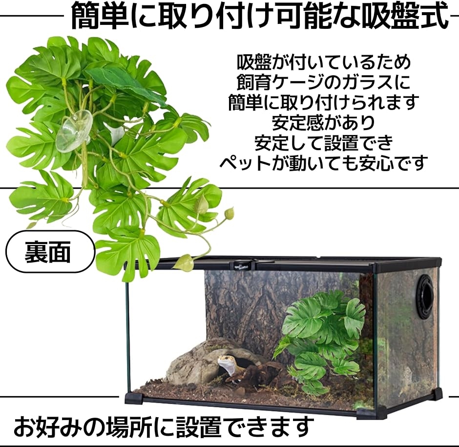 人工植物 ケージ 水槽 両生類 爬虫類 吸盤付き( グリーン,  M)｜horikku｜03