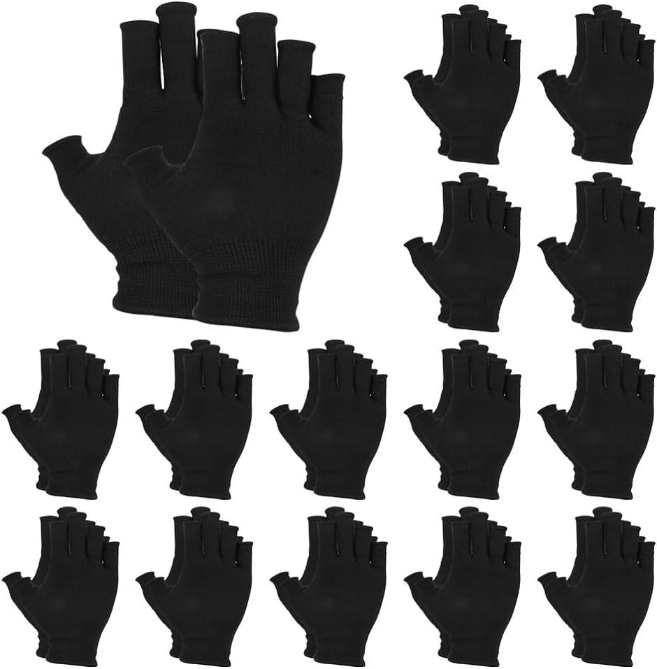 指なし手袋 15双セット オープンフィンガー 軍手 滑り止め 作業 園芸 タブレット操作 通気性( ブラック)｜horikku