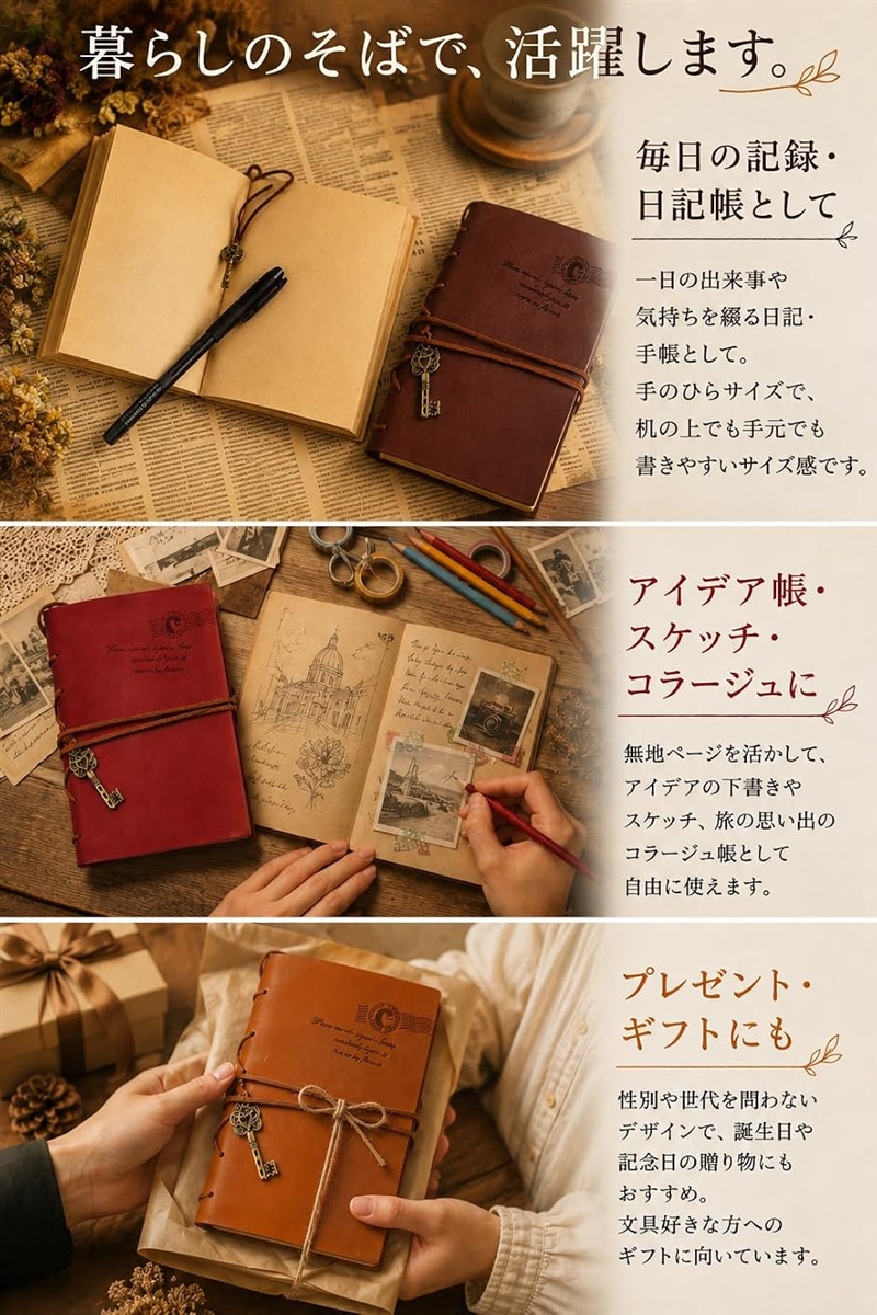 ダイアリー 日記帳 鍵付き おしゃれ かわいい アンティーク レトロ