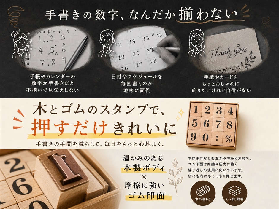 木製スタンプ かわいい おしゃれ セット (数字) : スピード発送