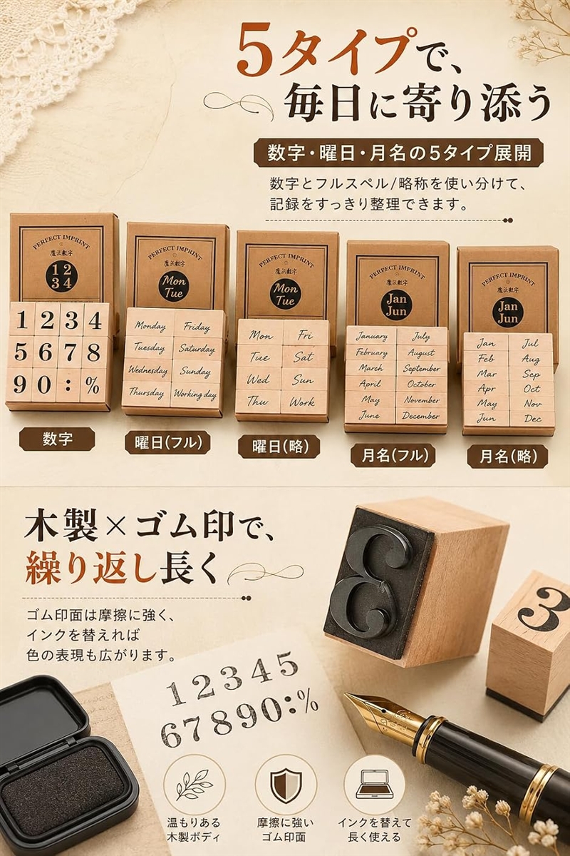 木製スタンプ かわいい おしゃれ セット (数字) : スピード発送