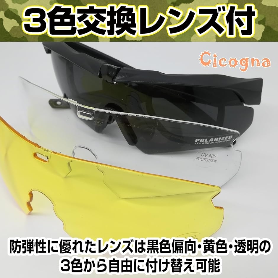 タクティカルゴーグル サバゲー用 シューティンググラス 3色交換レンズ