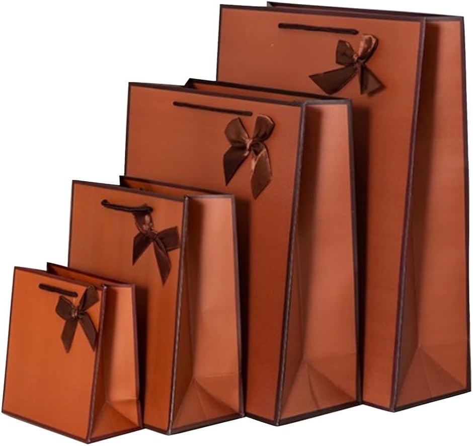 ギフトバッグ 紙袋 5枚 セット 厚手 ラッピング リボン付き 26x12x32cm( ブラウン)