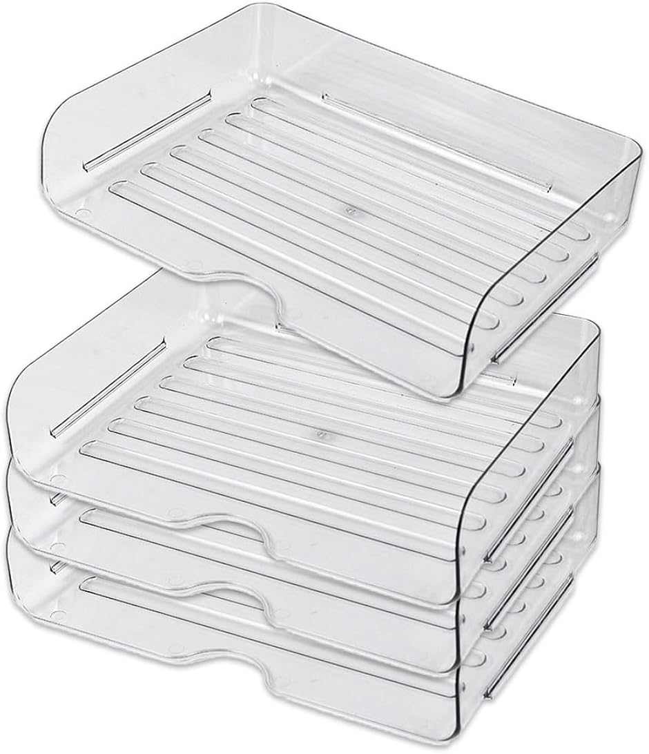 A4 レターケース 横置き 書類 収納 デスクトレー 卓上 資料 ファイル 小物 ラック 透明 プラスチック 積み重ね可能 (透明)