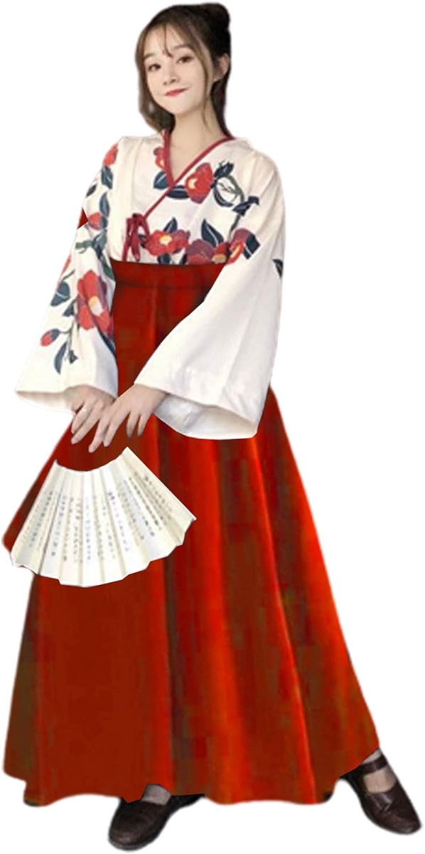 大正ロマン 袴 コスプレ 着物 和装 和服 ロリィタ 文化祭 学園祭 ハロウィン( 赤,  Lサイズ)